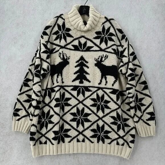 Vintage Rare Lauren‎ Ralph Lauren Hand Knit Christmas Sweater 3X Reindeer Snow - Picture 1 of 7